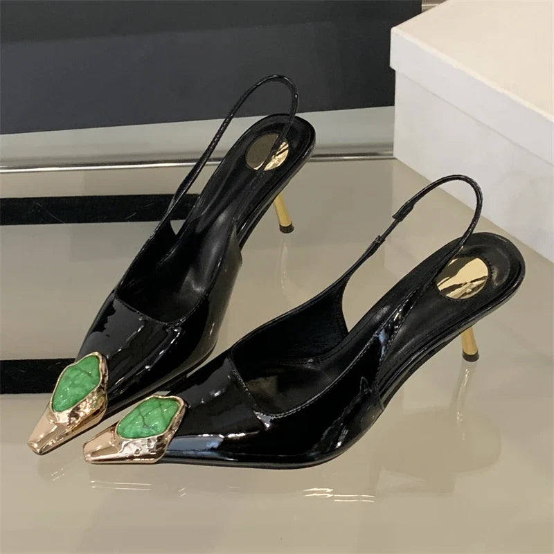 Eilyken Street Style Design Inlay Diamonds Woman Pumps Sandals Elegant Sexy Thin Heels Pointed Toe Banquet Prom Slingbacks Shoes LadyShow.Store