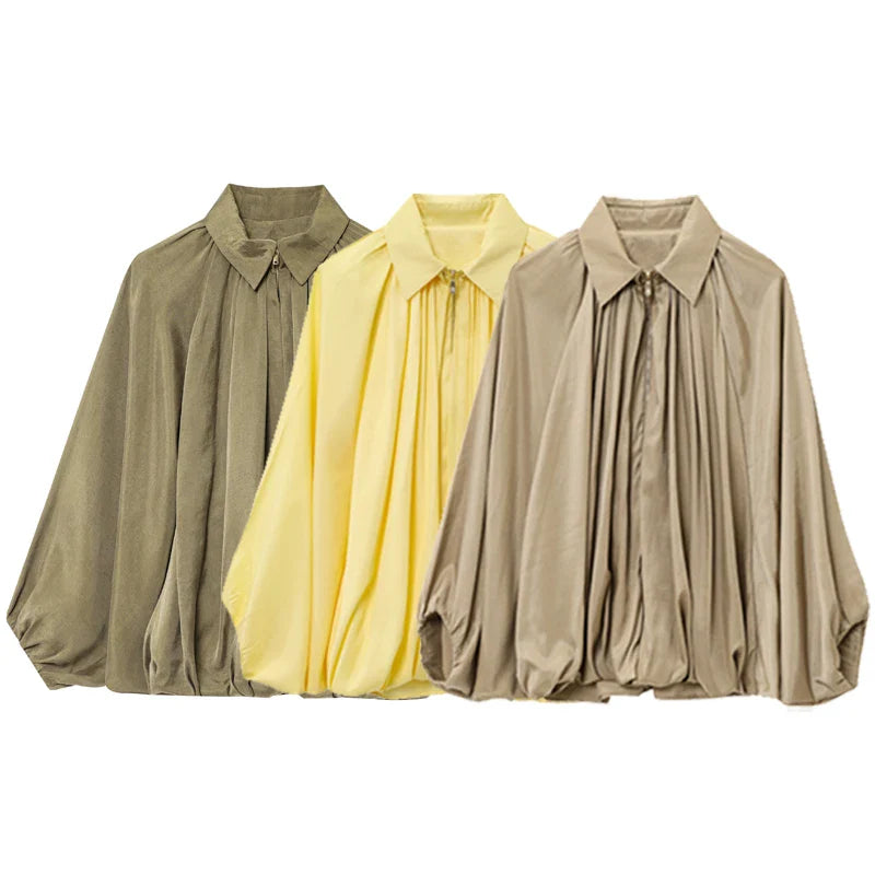 HXAO Women's Bomber Jacket Autumn New In Coats & Jackets Oversized Puff Long Sleeve Tops Ruffled Loose Outerwears Fashion Coats LadyShow.Store