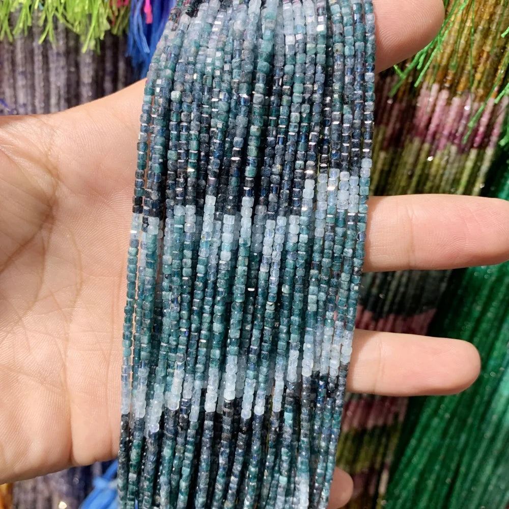 2x2mmNatural Colored Tourmaline Blue Tourmaline Faceted Cube Beads Square Stone Beads for JewelryDIY Making  Gemstone Loose Bea Pi-Mart
