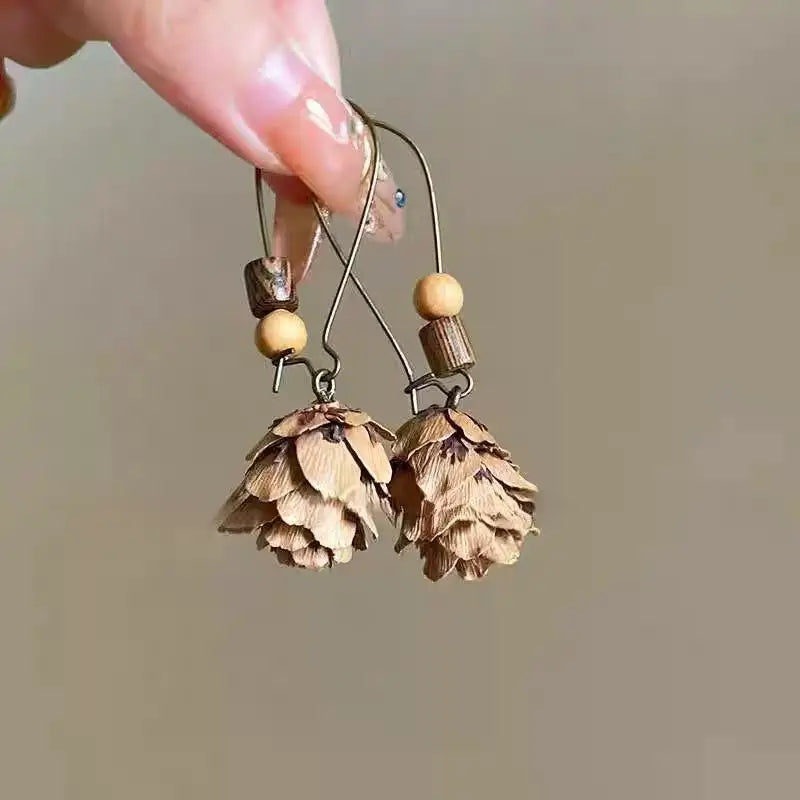 1Pair Vintage Wooden Plant Earring For Women Creative Natural Plant Dried Fruits Drop Earrings Ethnic Jewelry Pi-Mart