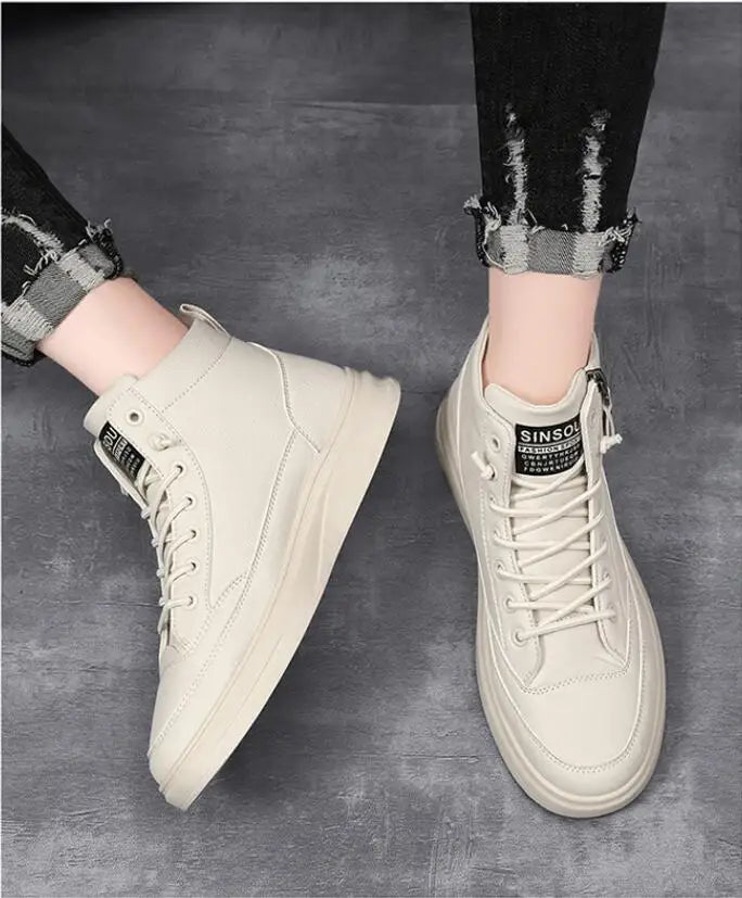 Men Boots Autumn High Top Leather Casual Shoes Fashion Cotton Shoes Flat Ankle Boots Business Outdoor Shoes Man Sneakers New Pi-Mart
