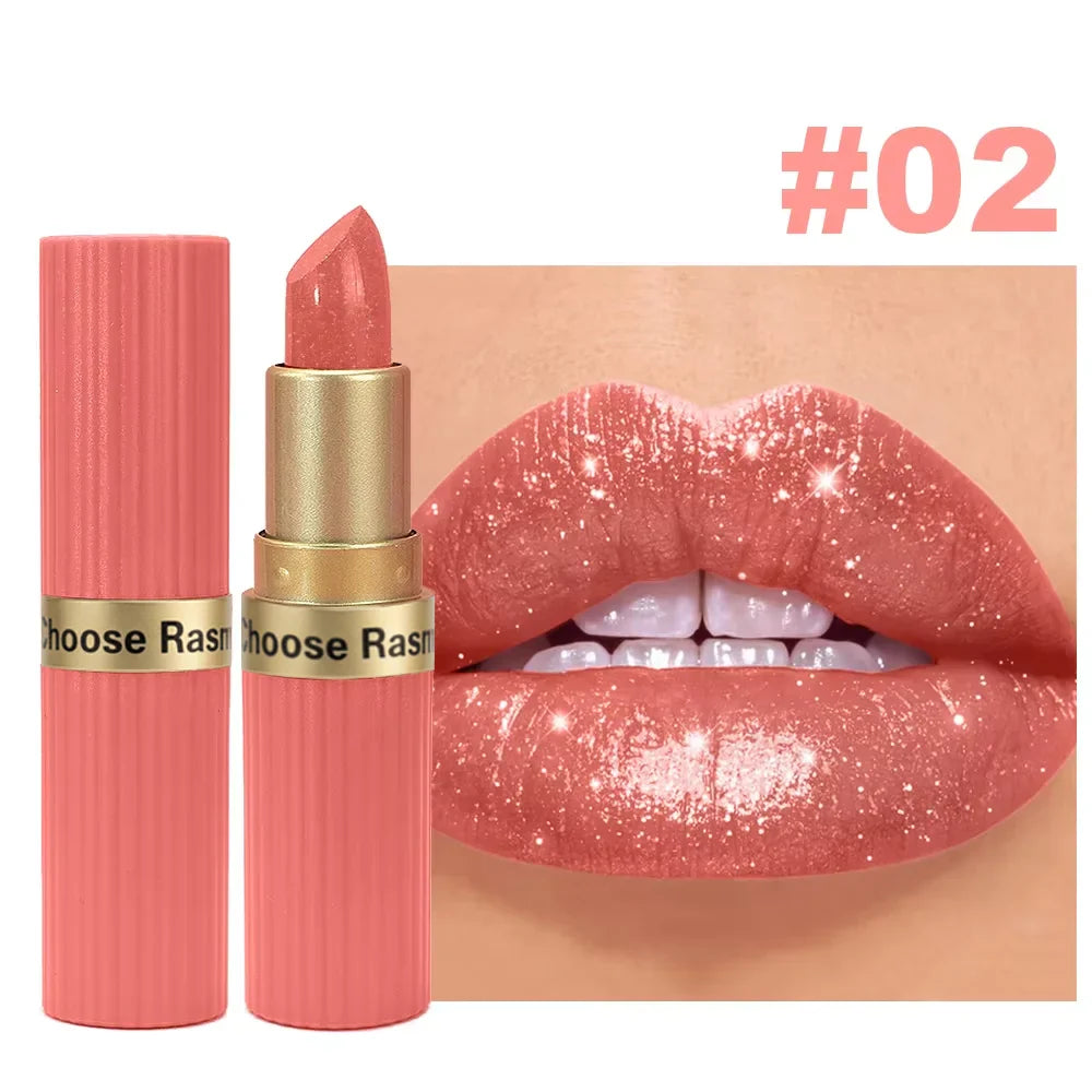 Pearlescent Pink Glitter Velvet Lipstick Metallic Waterproof Long Lasting Matte Shimmer Diamond Lipstick Women Makeup Cosmetic LadyShow.Store