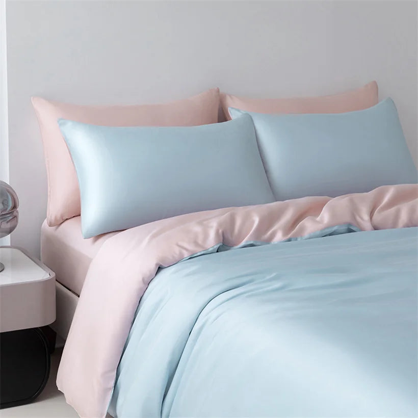 100% Mulberry Silk Bedding Set High End Silk Bed Sheets Set Luxury Smooth Duvet Cover Set Single Double Queen King Size Bedsheet LadyShow.Store