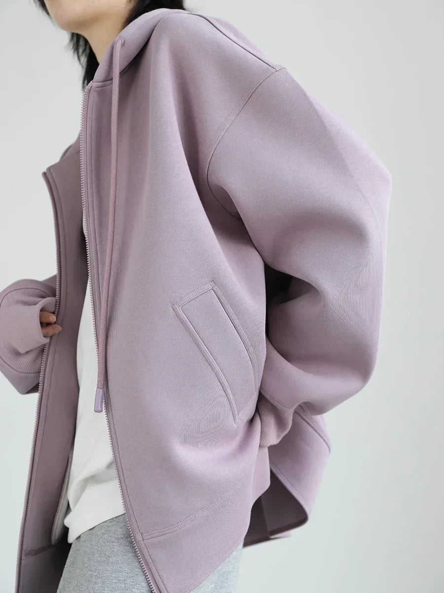 CHIC VEN Women Sweatshirts Hoodies Solid Loose Casual Hooded Female Tops Lady Coat Medium Length Overcoat Spring Autumn 2025 LadyShow.Store