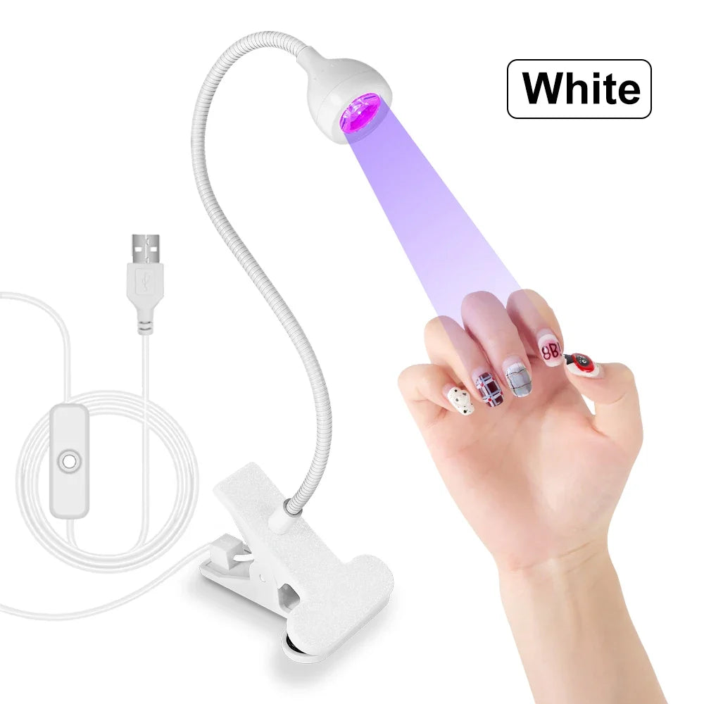 Nail LED UV Lamp for Drying Gel Nails Polish Clip-On Flexible Desk Mini Portable USB Nail Lamp UV Light Dryer for Manicure Salon Tri Light Beauty