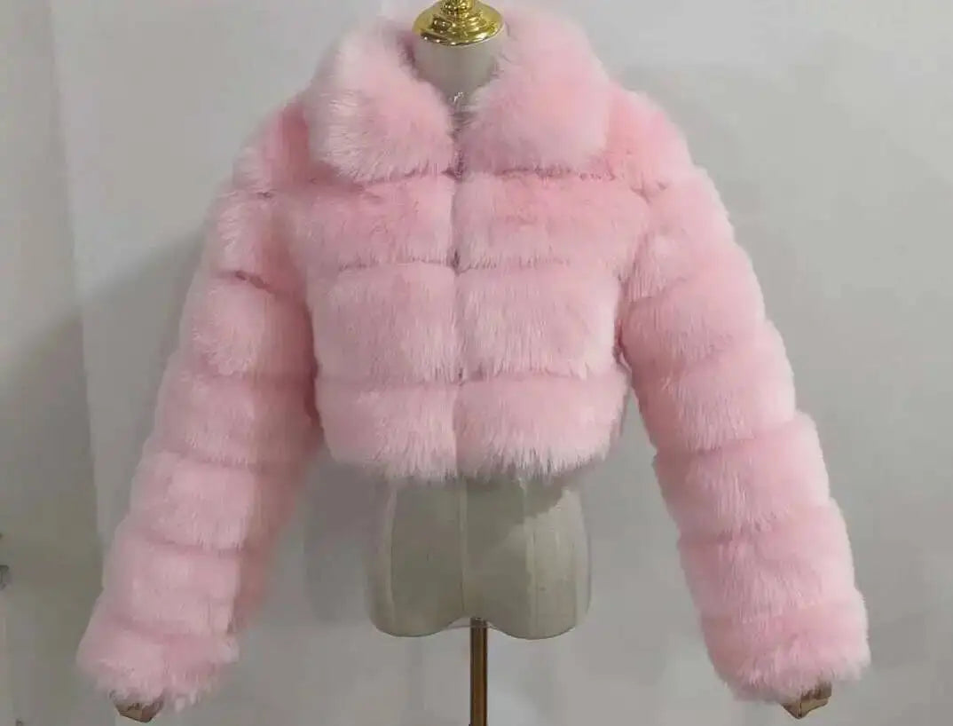 DEAT Fashion Women's Faux Fur Coat Lapel Zipper Long Sleeves Loose Thick Imitation  Fur Short Jacket Winter New 7AB6103 Pi-Mart