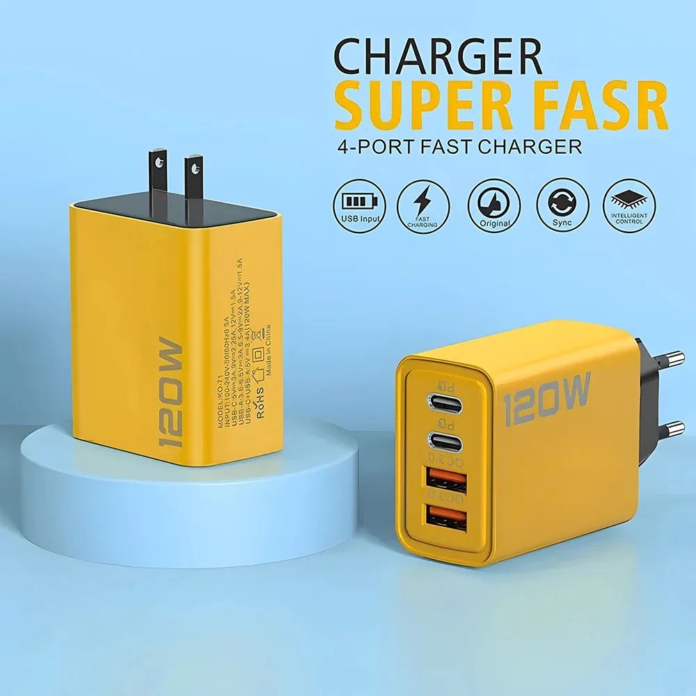 120W USB Type C Charger Mobile Phone Fast Charger Adapter For iPhone Samsung Xiaomi Quick Charge 3.0 EU/US/UK Plug Wall Charger Pi-Mart
