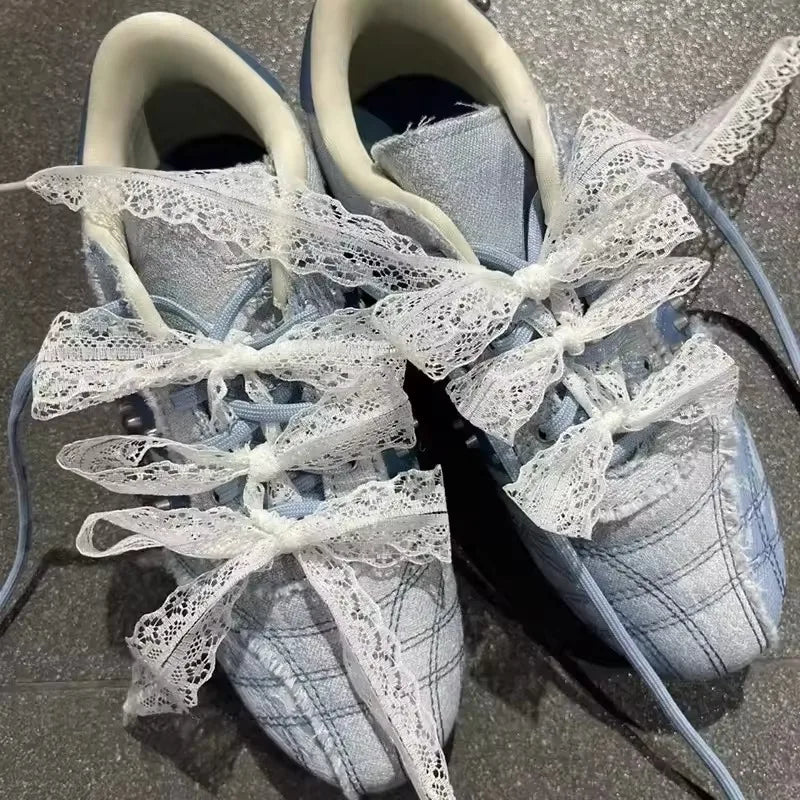 1/4Pairs Fancy Lace 3CM Wide Flat Shoelaces Sneakers Women Casual Shoes Black White Fashion Shoe Strings Replacement Accessories Pi-Mart