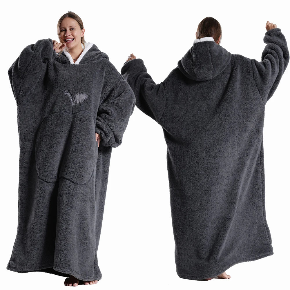 Women Plush Fleece Blanket Men Warm Thick Hoodies Adult Giant TV Blanlets with Sleeves Super Long Cold-proof Homewear Pajamas Pi-Mart