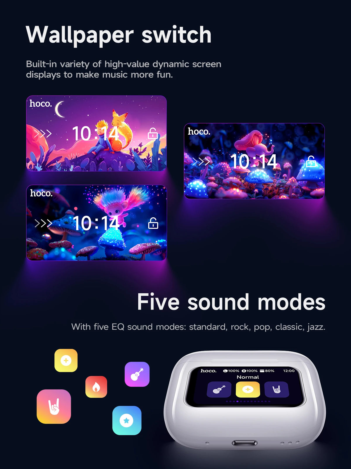 HOCO EW72 Wirelss Bluetooth 5.4 ANC Noise Reduction Earphone With LED Full Touch Smart Screen Charging Box Music Sports Earbuds Pi-Mart