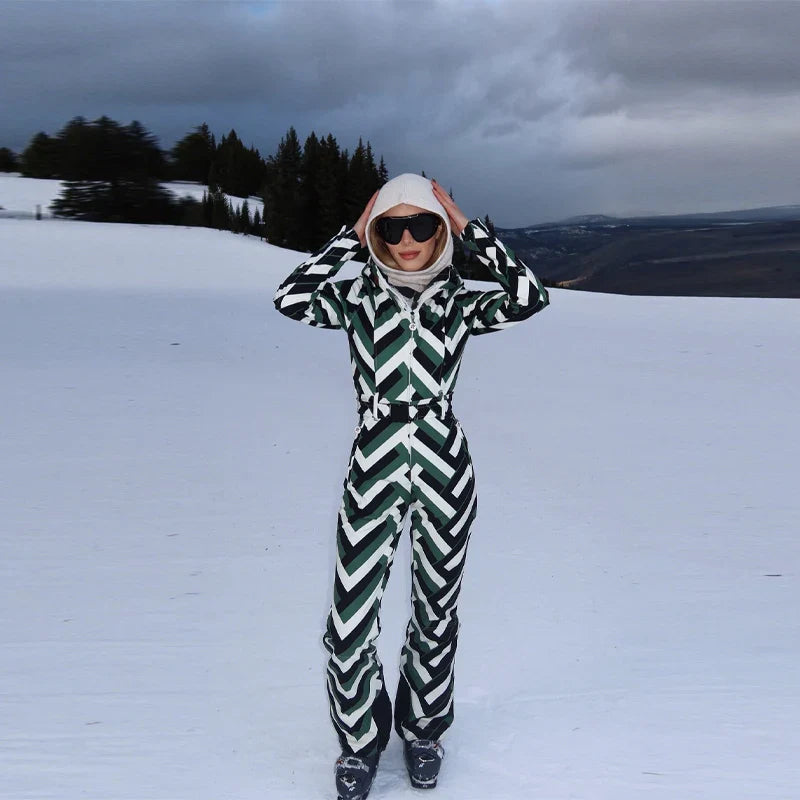 Camouflage Stripes Ski Wear Jumpsuit Sets High Collar Windproof Hooded Puff Jacket Warm Pant 2026 New Lady Snow Sportwears LadyShow.Store