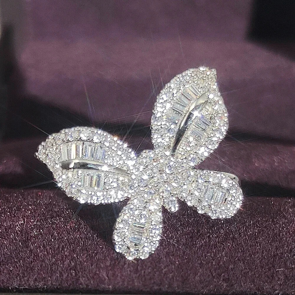 2026 New Trendy Butterfly silver color cute Fashion Ring For Women Party Gift  Jewelry Wholesale R6134 Pi-Mart