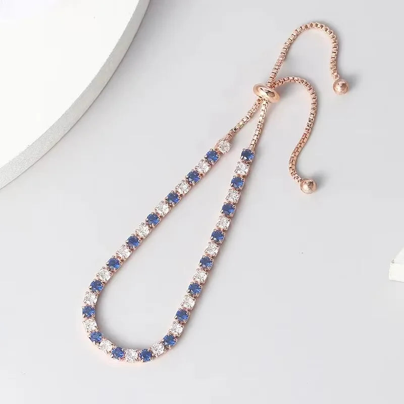 Rose Gold Adjustable Slider Bracelet for Women Colorful/Blue White Tennis Bracelet Fashion Dainty Crystal Bracelets Jewelry Gift Pi-Mart