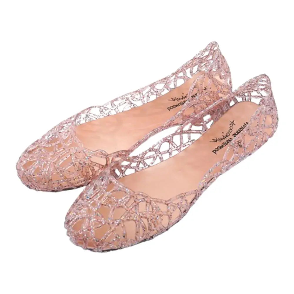 Comfortable Flat-soled Women Sandals Clear Shallow Mouth Beach Jelly Shoes Breathable Hollow Out Bling Sandals Footwear LadyShow.Store