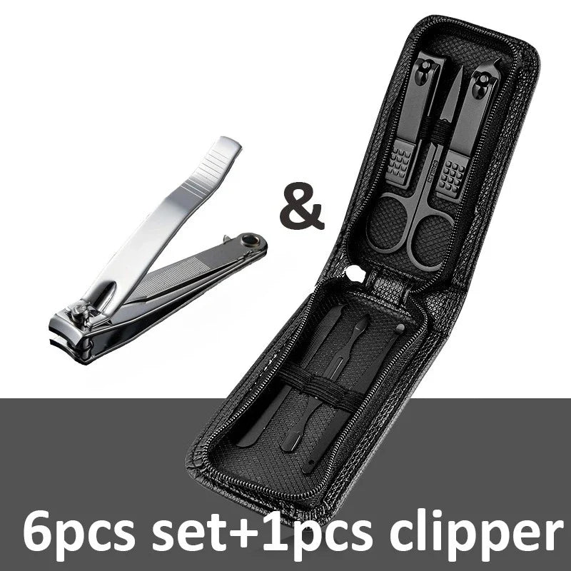 Ouriner 6-18Pcs Portable Manicure Sets Pedicure Kits Bright Black Nail Clipper Set Personal Care Tools Eyebrow Scissors Tri Light Beauty