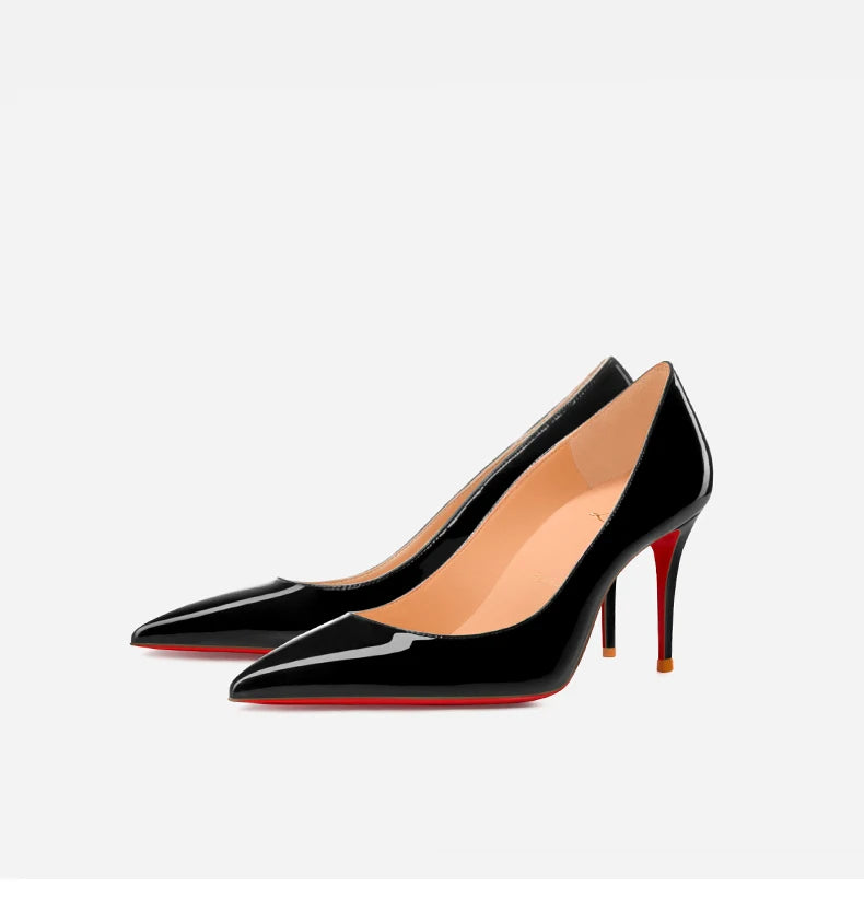 Women Heels Naked Color Women's Elegant High Heel Luxury Black Shoes Woman 2026 Red Shiny Bottoms Pointed Toe Party Ladies Women Pi-Mart
