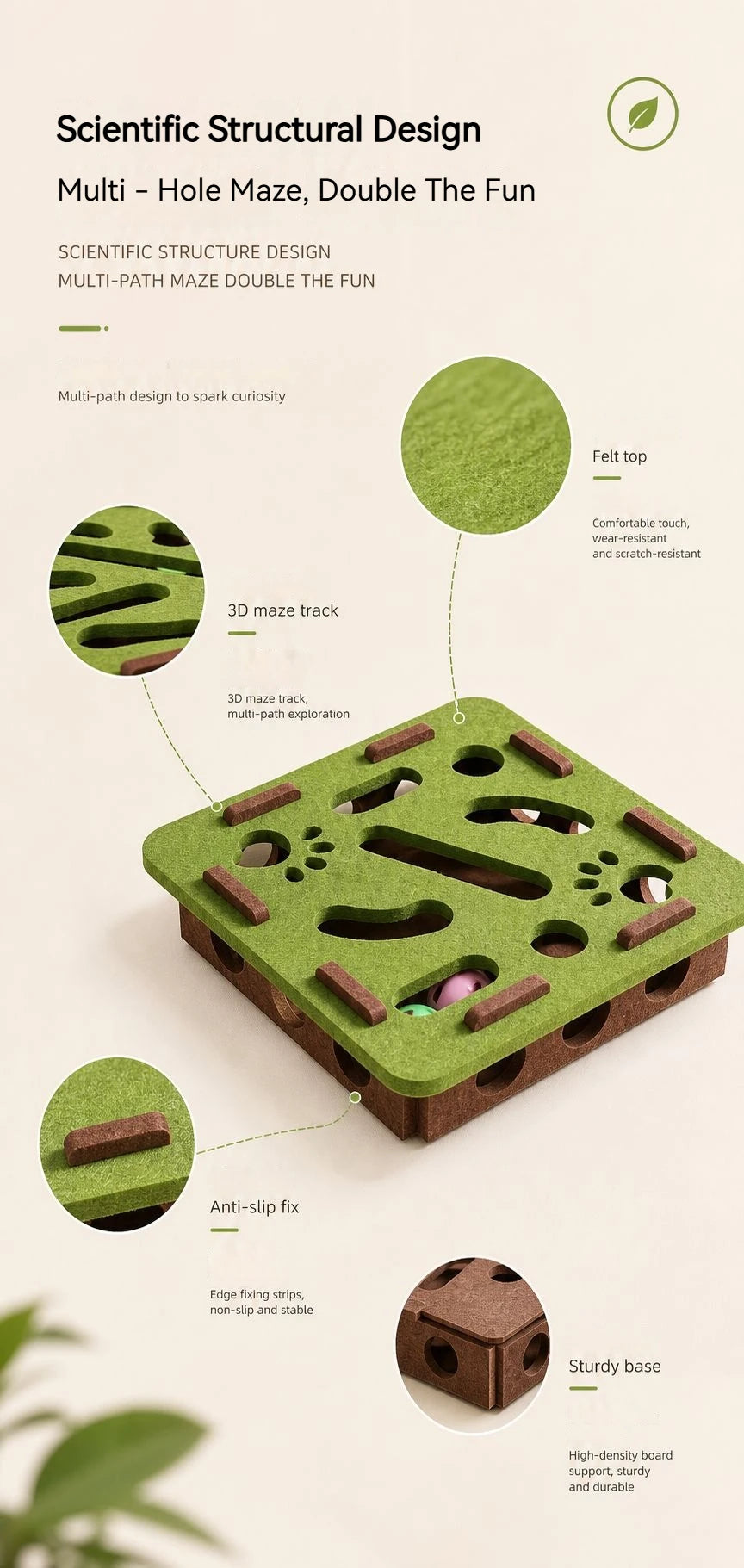 Interactive Cat Toy Felt Maze Box with Bell Ball Self Play Cat Teaser Box Stimulate Hunting Instinct Relieve Boredom Stress Pi-Mart