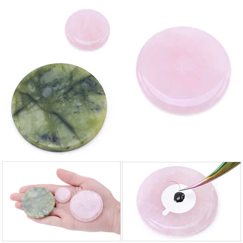 Glue Pallet Eyelashes Extensions Pink Green Jade Stone Reusable False Eye Lashes Adhesive Pallet Pad Holder Makeup Accessories Pi-Mart