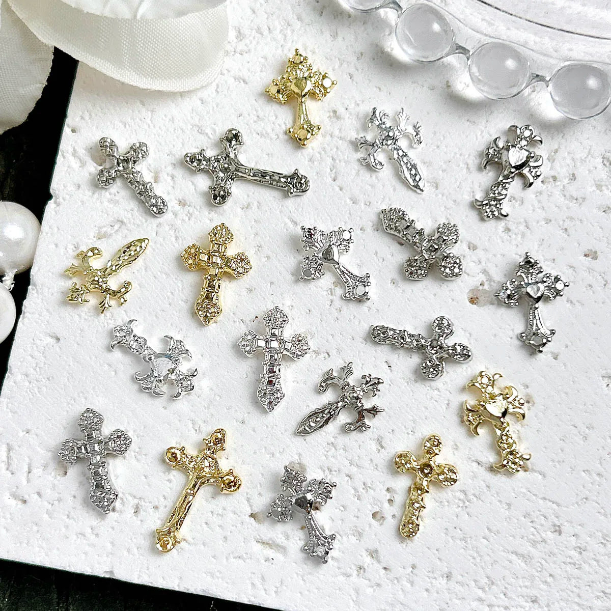 20PCS 3D Light Luxury Classic Cross Nail Charms Creative Exquisite Retro Alloy Cross Nail Art Decorations for DIY Cool Manicure Pi-Mart