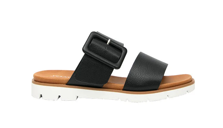 Adjustable Square Buckle Women Slide Sandals Two Strap Platform Slippers Low Heel Soft Sole Summer Open Toe Walking Casual Shoes Pi-Mart