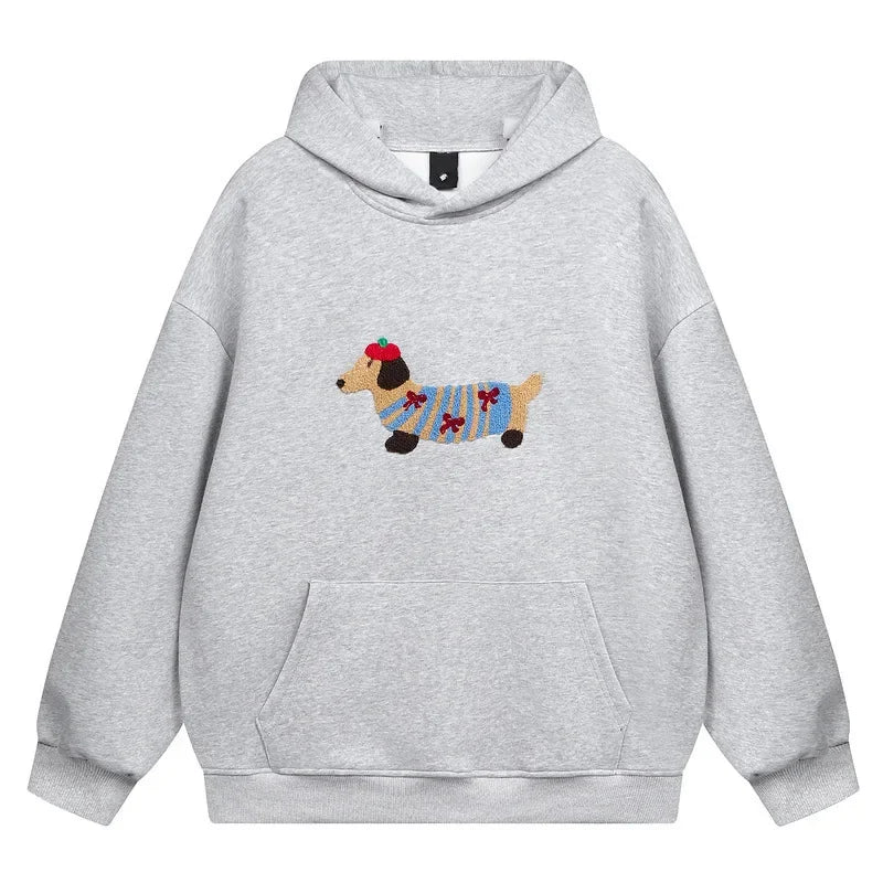 Unisex Hooded Sweatshirt Chinese Style Printed Loose Fit Couple Top Autumn Winter Casual Streetwear Minimalist Pullover Pi-Mart