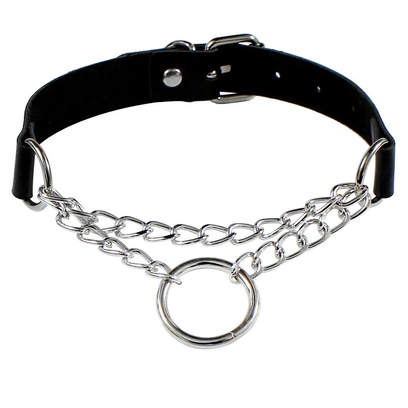 Black PU Leather Punk Choker Collar Necklace with Rivets Gothic Femme Jewelry for Party Club Sexy Goth Pendientes Pi-Mart