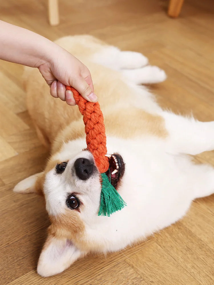 Chew Toys For Small Dogs Puppy Cleaning Teeth Bite Resistant Carrot Cotton Rope Pet Playing Toy Accessories Pet Supplies Pi-Mart