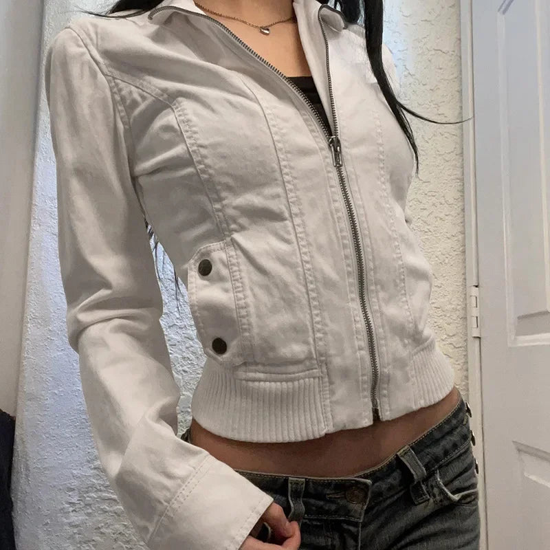 Women Jacket Pocketd Long Sleeve dCasual Zipper Coats Slim Fit Turn Down Collar Solid Outwear Elegant Lady Autumn 2024 LadyShow.Store