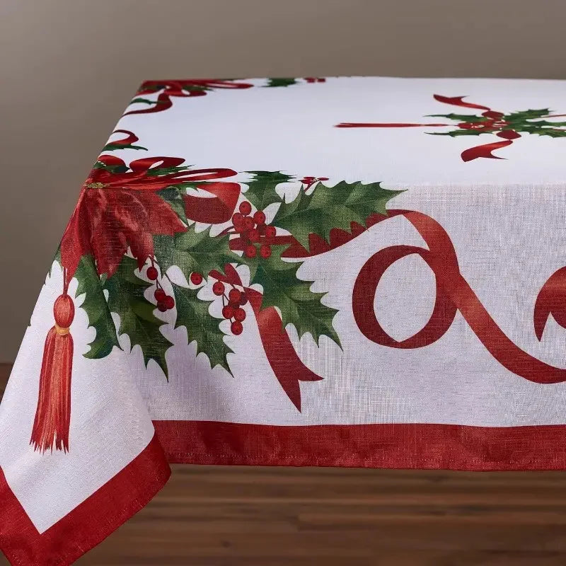 Christmas Rectangle Tablecloth, Poinsettia Design Tablecloth For New Year Party And Dinner Christmas Table Decor Tablecloth Pi-Mart