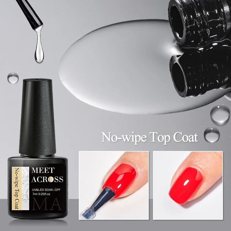 MEET ACROSS 7ml Base Top Coat Gel Polish Soak Off Semi Permanent UV Gel Nail Art Varnish Base Gel Top Coat Gel Varnish Manicure Tri Light Beauty