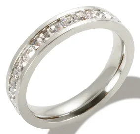 Personality Round Beads Ring Band Small Clear Crystal Zircon Waterproof Stainless Steel Rings Simple Granular Fine Jewelry Pi-Mart