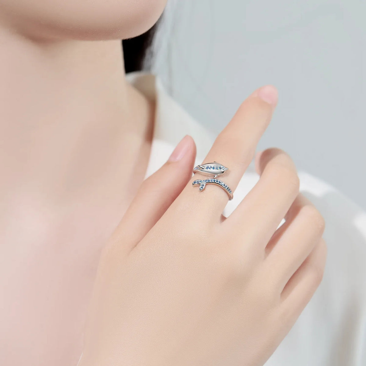 Original 925 Sterling Silver Open Ring Exquisite Panda Dolphin Adjustable Ring Original Daily Fine Jewelry Women Birthday Gifts Pi-Mart