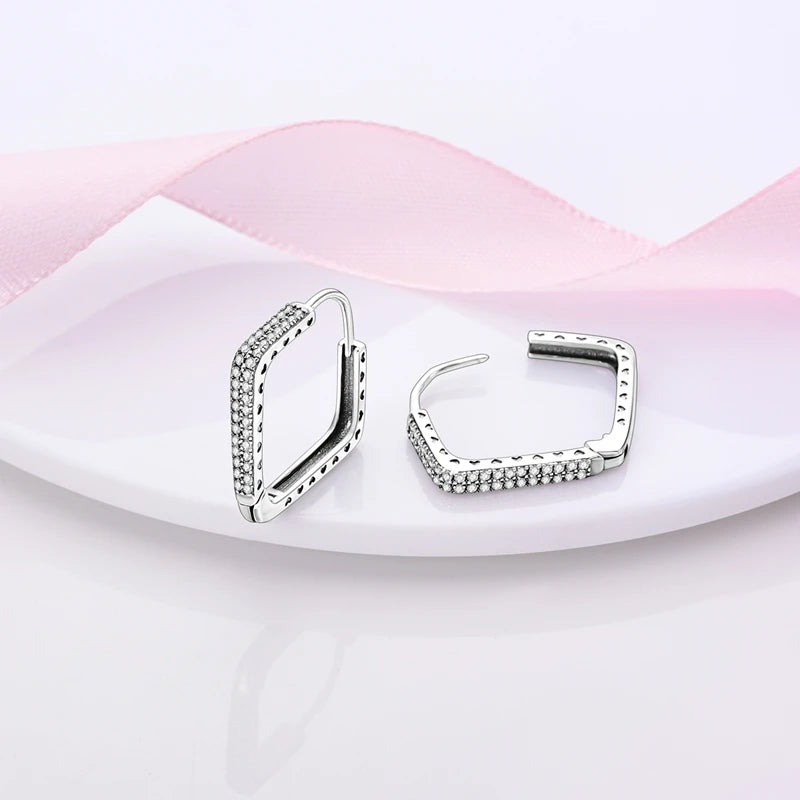 Genuine 925 Sterling Silver Love Feather Earrings Fit Original Charms Hoop For Women Girls Stud Earring Fine Jewelry Gifts Pi-Mart