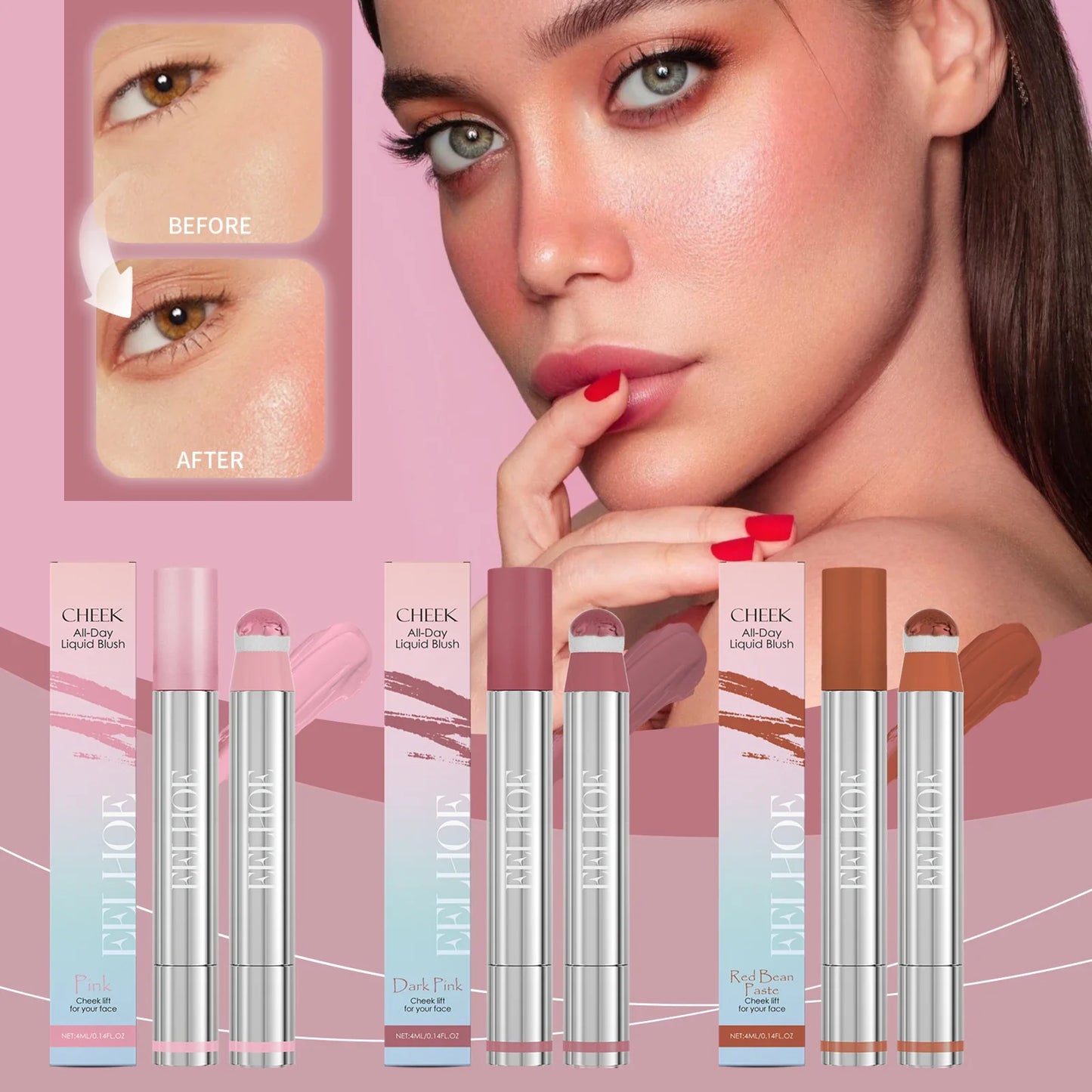 Peach Pink Plush Brush Liquid Blush Cheek Cream Smooth Long Lasting Velvet Matte Nude Apricot Orange Blusher Easy To Wear Tri Light Beauty