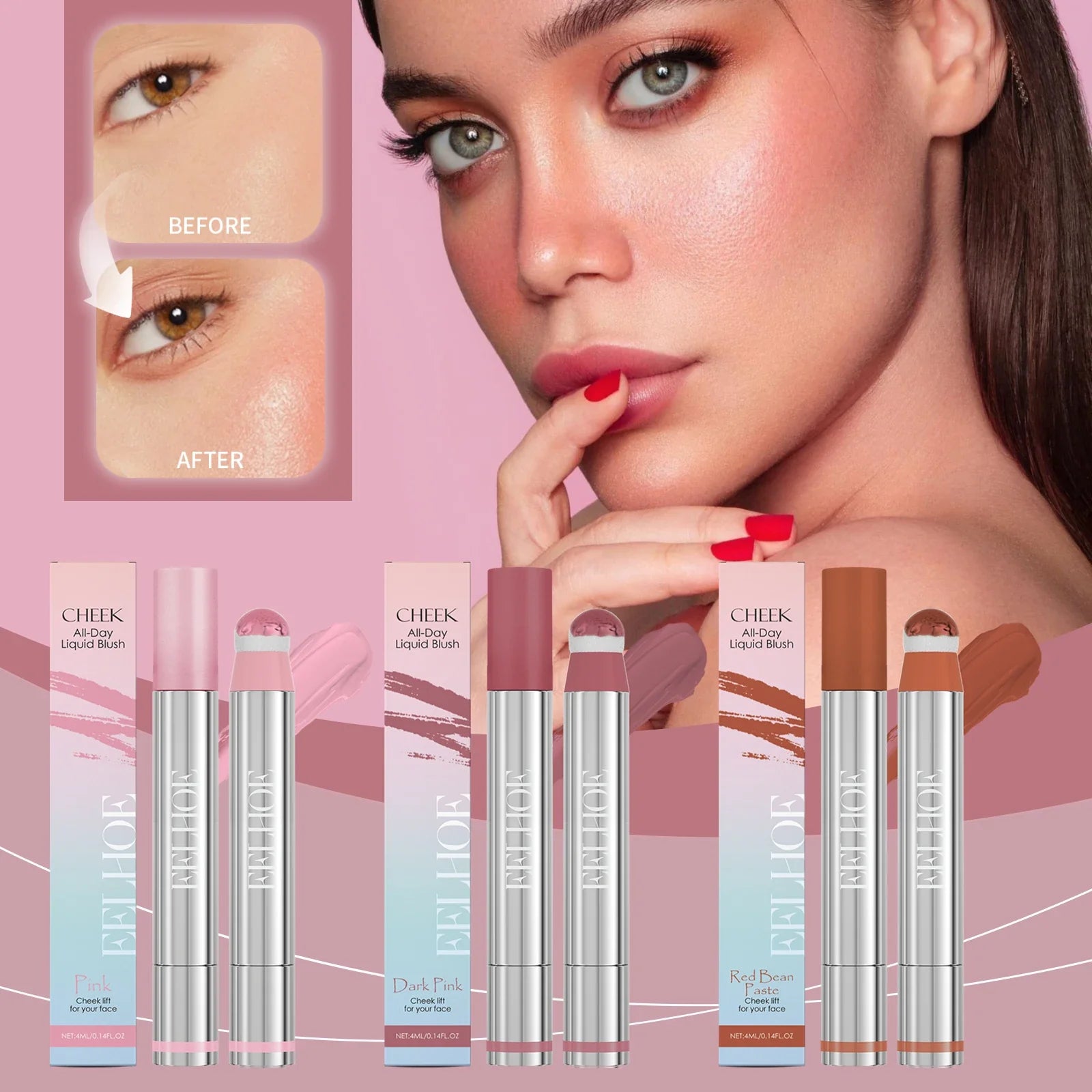 Peach Pink Plush Brush Liquid Blush Cheek Cream Smooth Long Lasting Velvet Matte Nude Apricot Orange Blusher Easy To Wear Tri Light Beauty
