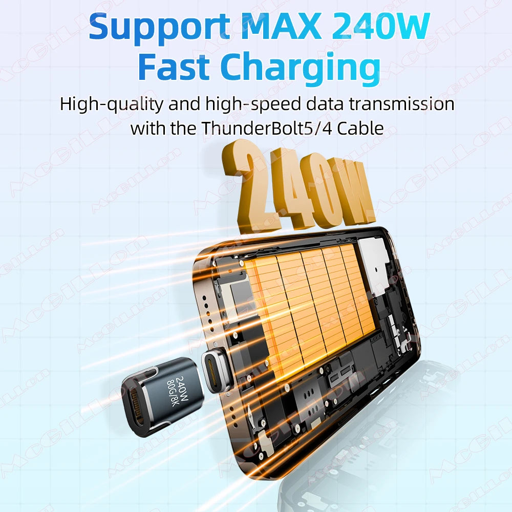 240W USB4.0 80Gbps Thunderbolt5 Magnetic Type-C OTG USB C To USB-C Fast Charge Magnet Converter Cable 8K@60Hz USB Type C Adapter Pi-Mart