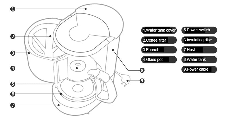 110V Automatic Electric Espresso Coffee Maker Cafe Drip American Latte Coffee Brewing Machine Household Mini Glass Boiler Teapot Pi-Mart
