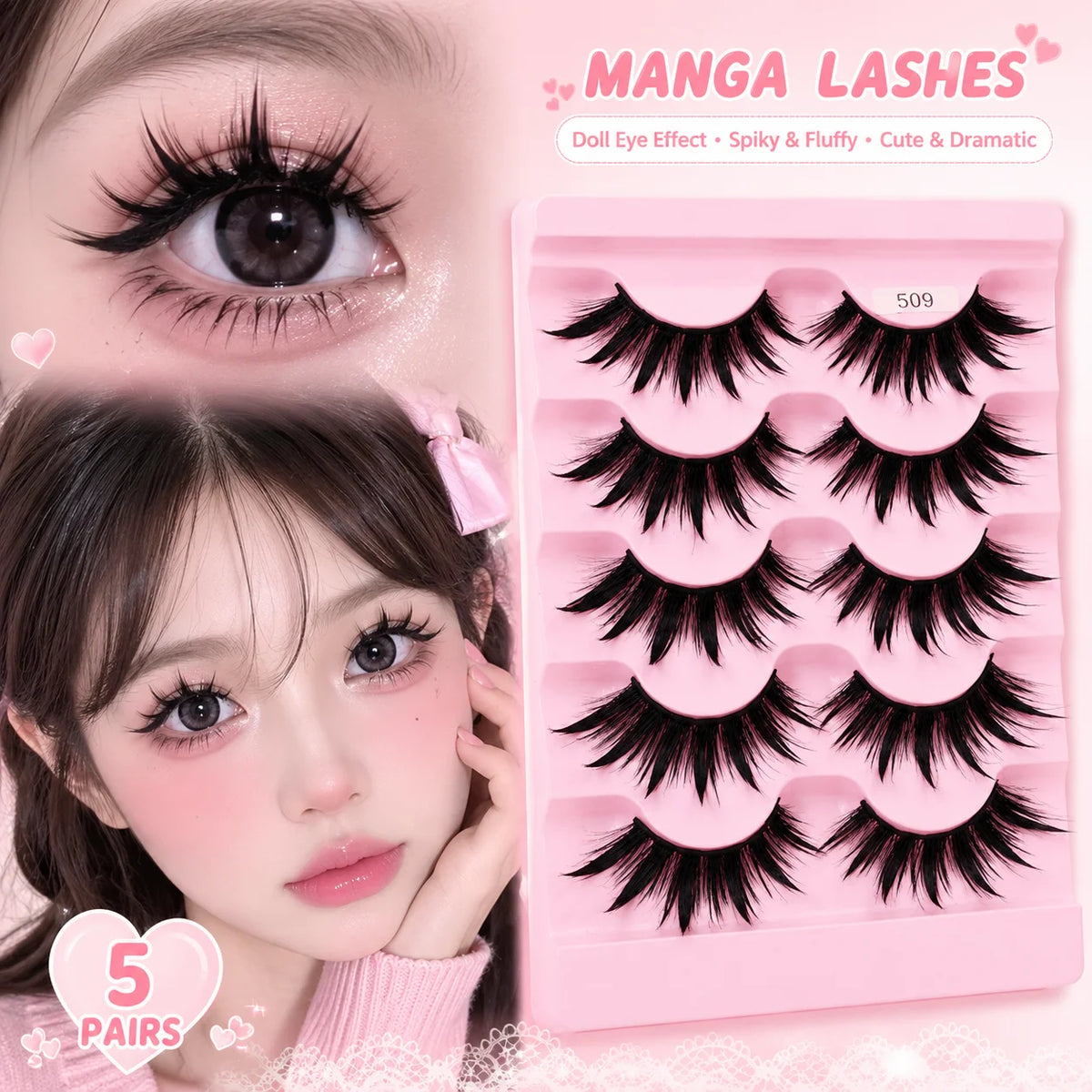 Yiernuo 1/5 Pairs Cosplay Anime Eyelashes Manga Lashes Dramatic Fairy Clusters Lashes Wet Look Lashes Pi-Mart