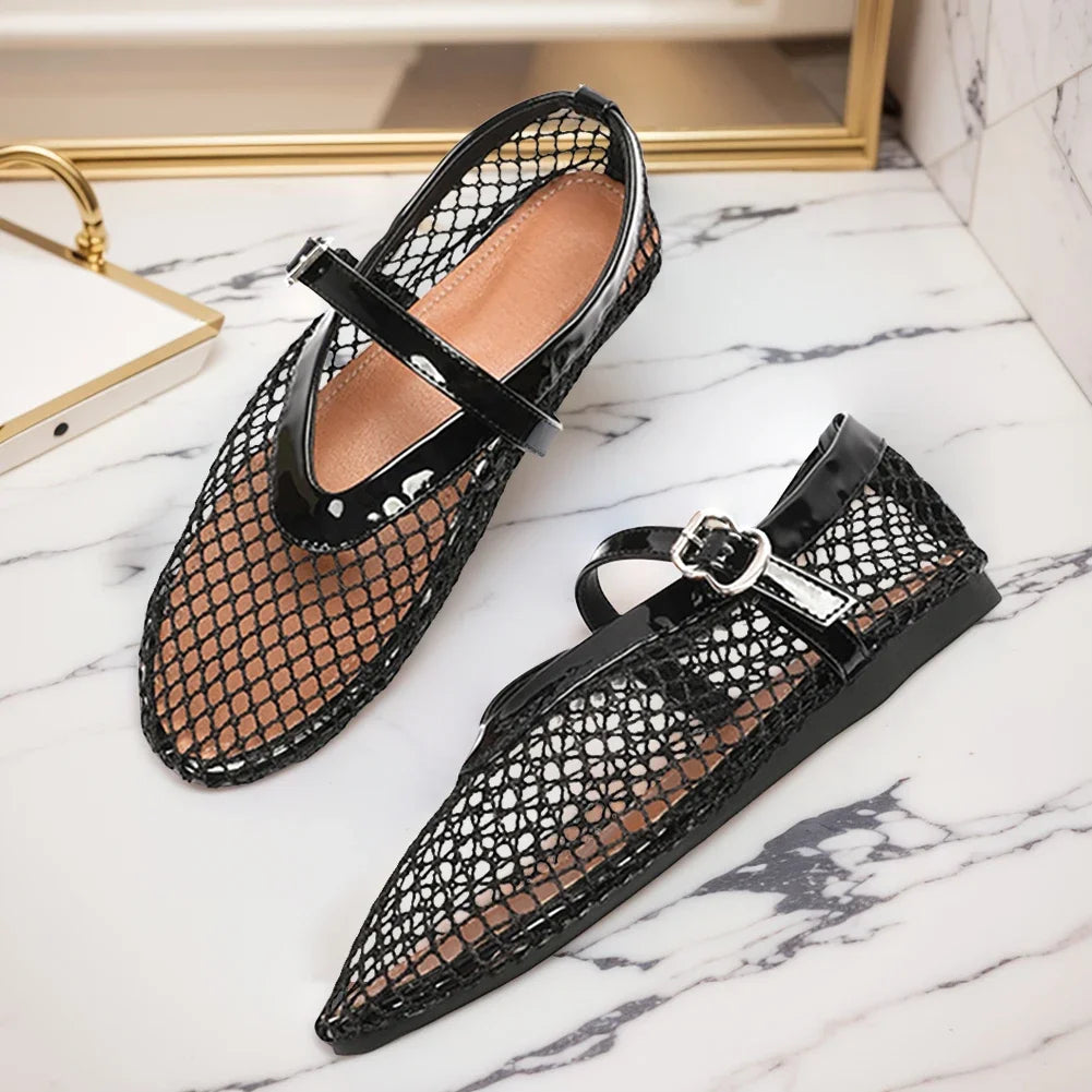 Women Mesh Ballet Flats Fishnet Ballerina Flats Comfortable Round Toe Ballet Shoes Breathable Casual Walking Shoes for Commuting LadyShow.Store
