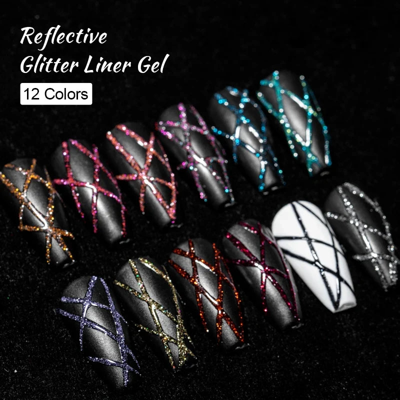 2/4/6pcs Reflective Glitter Liner Gel Nail Polish Set Pull Line Graffiti Painting Stripe DIY French Nails Design Painting Gel Tri Light Beauty