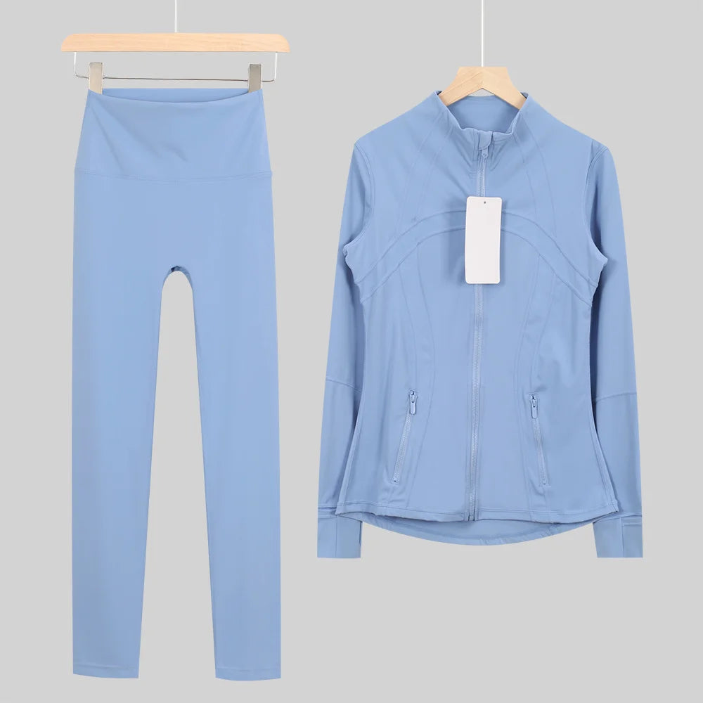 2026 New Yoga Sport Jacket Set Women's Yoga Clothes Running Fitness Jacket Active Wear Clothing Nine-point Pants Pi-Mart