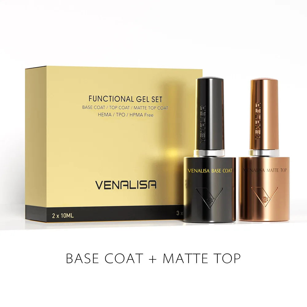 1/2/3pcs Kit Venalisa 10ml Nail Gel Polish HEMA/TPO Free Base Ultra Glossy Diamond Tempered Long Wear Top Coat Matt Gel Varnish Tri Light Beauty