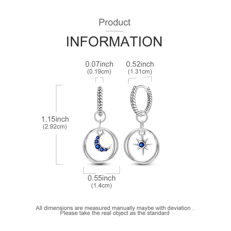 925 Sterling Silver Hoop Earring For Woman Night Sky Blue Purple Gemstone Original Earrings Fashion Jewelry Gift Pi-Mart