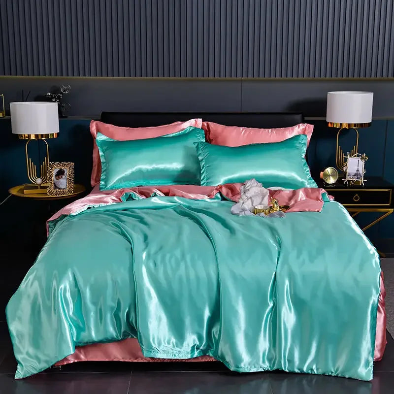 Luxury 100% Silk Bedding Set with Duvet Cover Set Double King Queen Size Bedding Cover Kit 4pcs Bed Cover Bed Linen Sets Pi-Mart