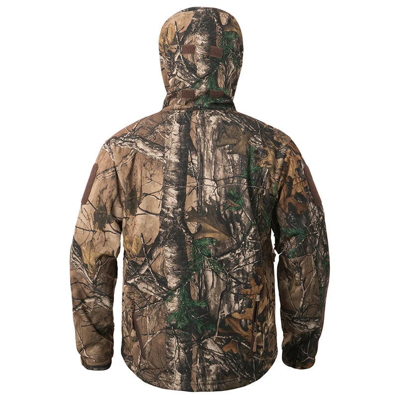 Men's Silent Soft Shell Camouflage Tactical Jacket Waterproof Warm Fleece Hunting Jackets Outdoor Hiking Fishing Hooded Coat Pi-Mart