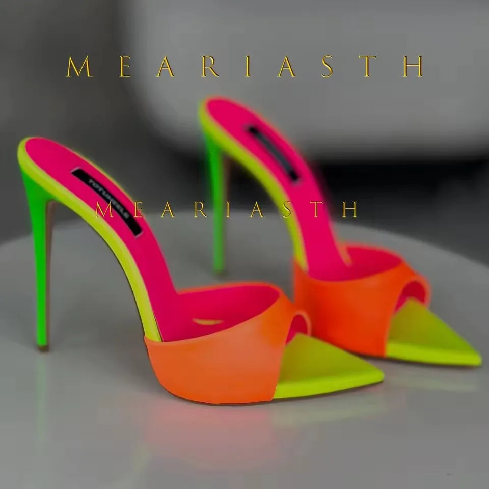 12/10cm pointed Open Toe High Heel Shoes Woman Summer OutsideSlipper Party Stiletto Luxury Designer Patent Leather Women Sandals LadyShow.Store