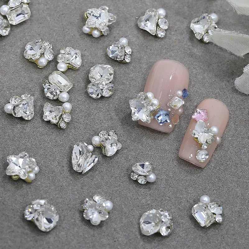 10pc Flash Mini Nail Art Diamond Pile Accessories White Heart Butterfly Fat Square Snowflake Nail Charms DIY Nail Art Decoration Pi-Mart