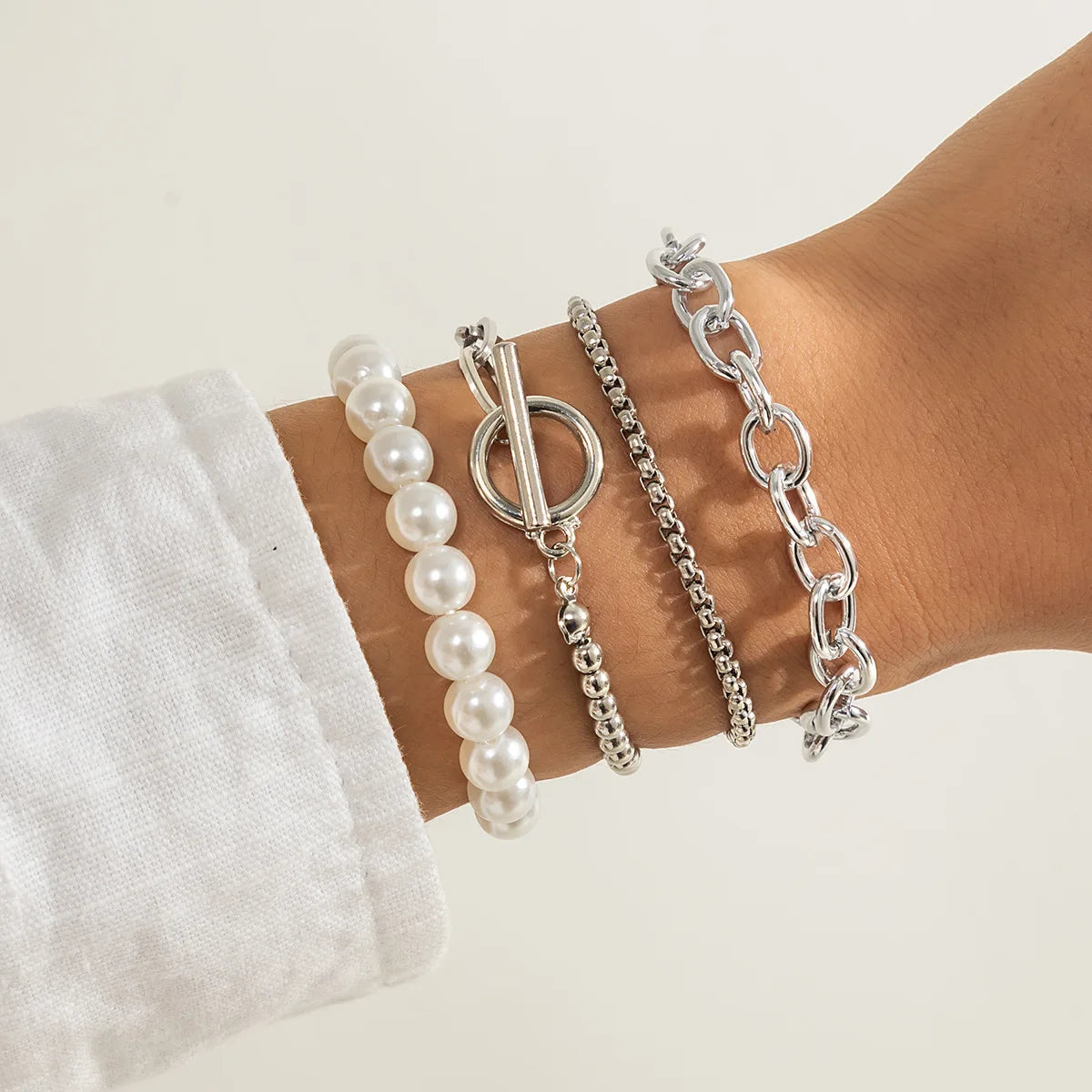 Boho Imitation Pearl Beaded Bracelet Women's Retro Fashion Creative Gold Color Beads O-Chain Bracelets Girls Birthday Jewelry Pi-Mart