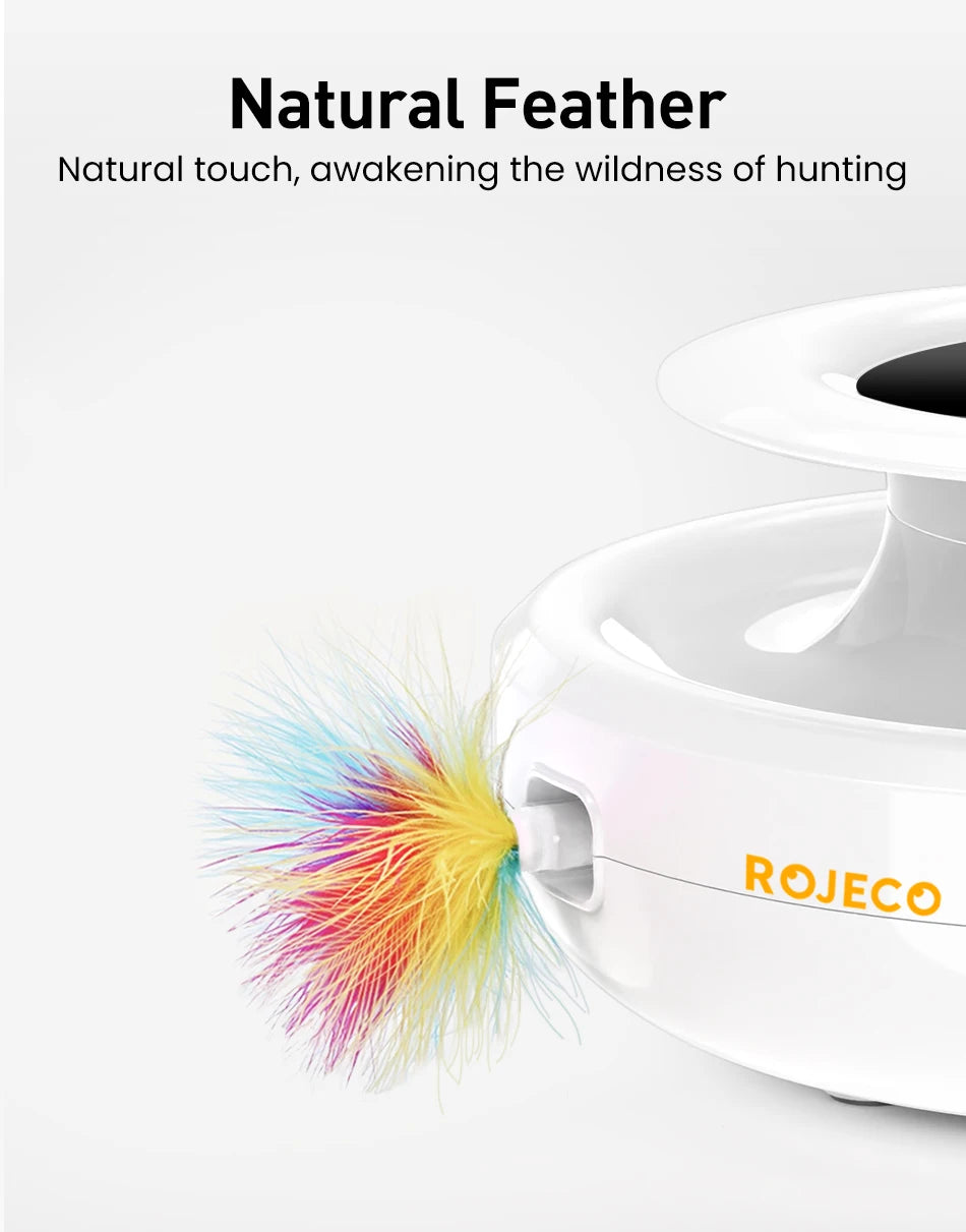 ROJECO 2 in 1 Smart Cat Toys Automatic Feather Fun Ball Toy Set For Cat Dog 5 Modes Electronic Interactive Pet Toy Accessories Pi-Mart
