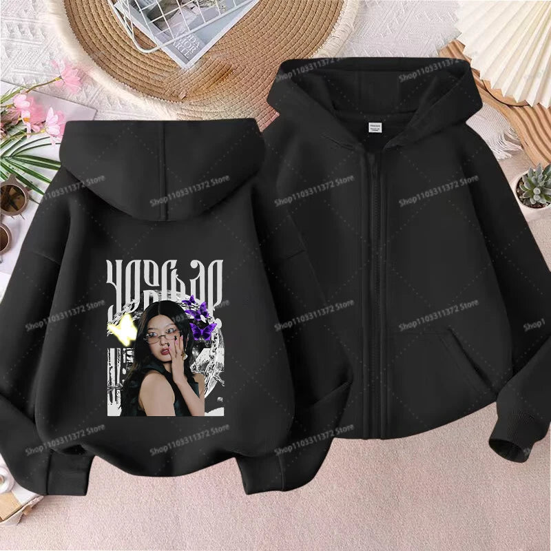 Fashion K POP K-KATSEYE Thin Jacket Cute Printed Coat Girls Sports Clothe Outdoor Workout Casual Top Trendy Birthday Kids Gifts Pi-Mart